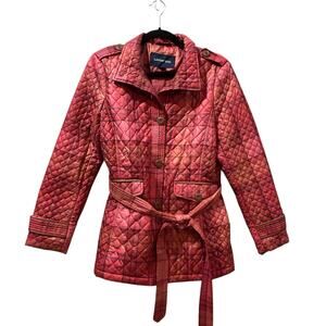 Lands' End Plaid Lightweight Primealoft Puffer Coat with Belt Red Women Small